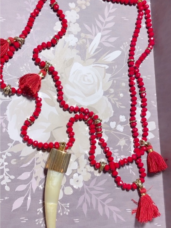 India Hicks Jewelry - India Hicks Red Beaded Necklace with Ivory Horn Pendant and Tassels